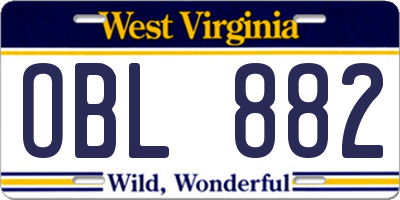 WV license plate OBL882