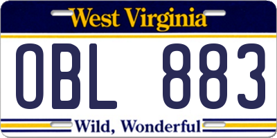 WV license plate OBL883