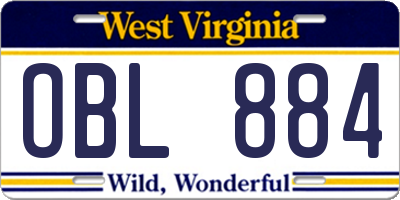WV license plate OBL884