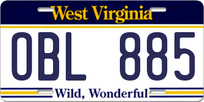 WV license plate OBL885