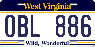 WV license plate OBL886