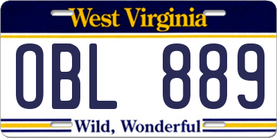 WV license plate OBL889