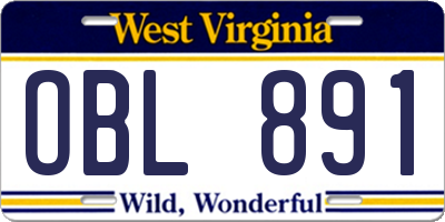 WV license plate OBL891