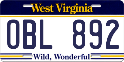 WV license plate OBL892