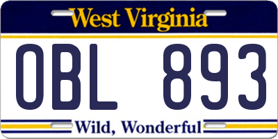 WV license plate OBL893