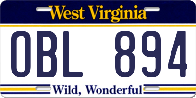 WV license plate OBL894