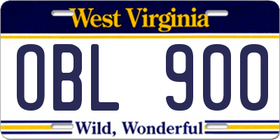 WV license plate OBL900