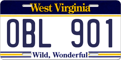 WV license plate OBL901