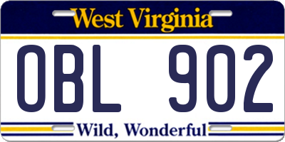 WV license plate OBL902