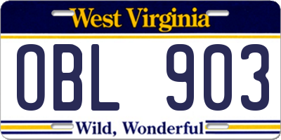 WV license plate OBL903