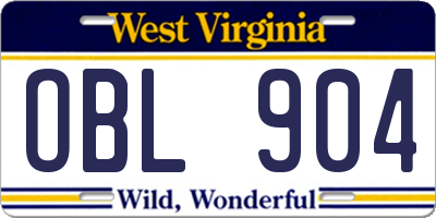 WV license plate OBL904