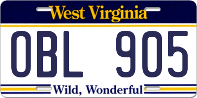 WV license plate OBL905