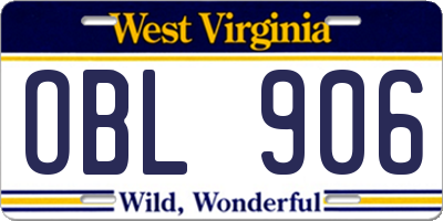 WV license plate OBL906
