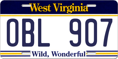 WV license plate OBL907