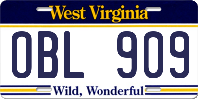 WV license plate OBL909