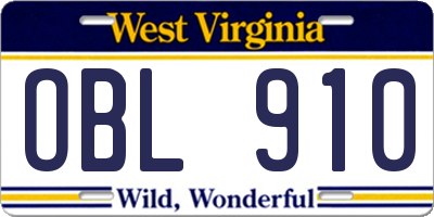 WV license plate OBL910