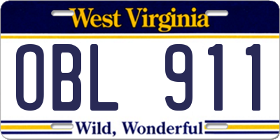 WV license plate OBL911