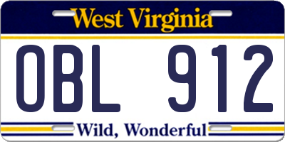 WV license plate OBL912