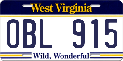 WV license plate OBL915