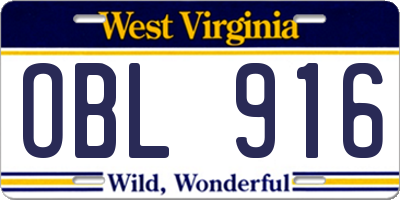 WV license plate OBL916