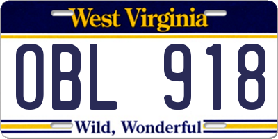 WV license plate OBL918