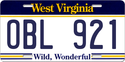 WV license plate OBL921