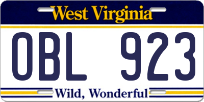 WV license plate OBL923