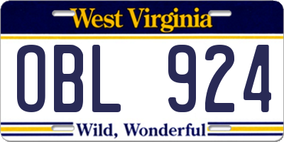 WV license plate OBL924