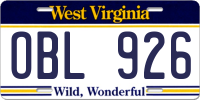 WV license plate OBL926