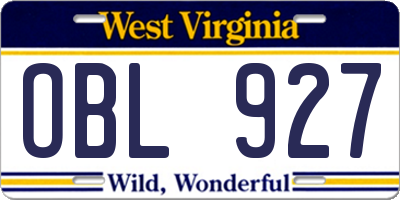 WV license plate OBL927