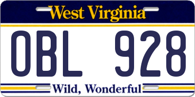WV license plate OBL928