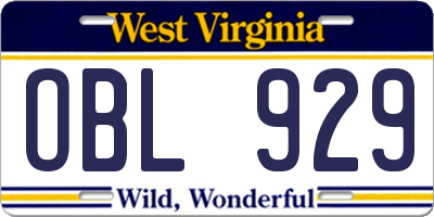 WV license plate OBL929
