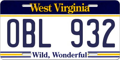 WV license plate OBL932