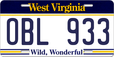 WV license plate OBL933