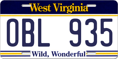 WV license plate OBL935