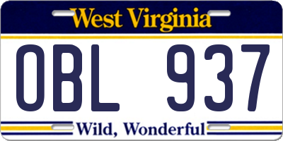 WV license plate OBL937