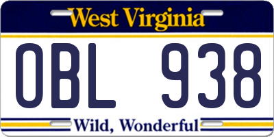 WV license plate OBL938