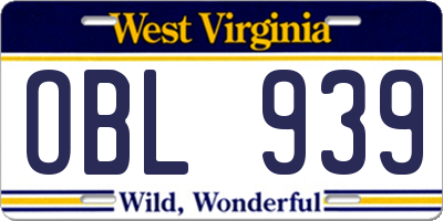 WV license plate OBL939
