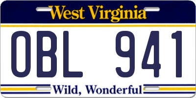 WV license plate OBL941