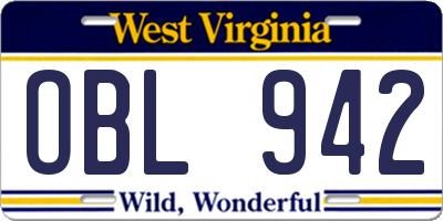 WV license plate OBL942