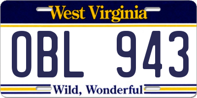 WV license plate OBL943