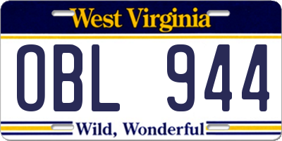 WV license plate OBL944