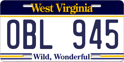 WV license plate OBL945