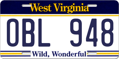 WV license plate OBL948