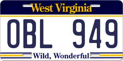 WV license plate OBL949
