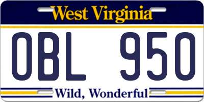 WV license plate OBL950