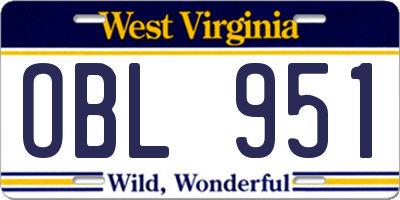 WV license plate OBL951