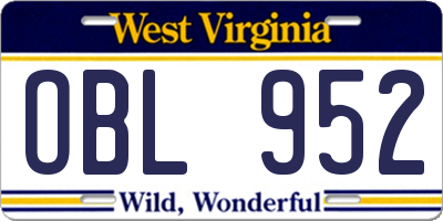 WV license plate OBL952
