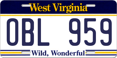 WV license plate OBL959