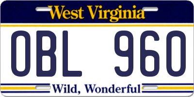 WV license plate OBL960